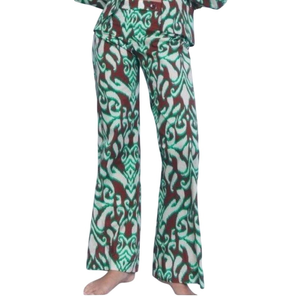 Zara Geometric Ikat Print Cotton Pants Straight Leg M Artsy Boho Psychedelic